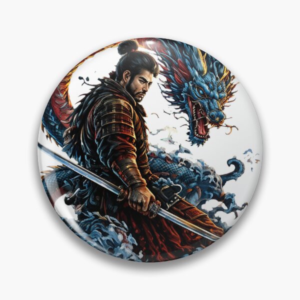 Item preview, Japanese Dragon Warrior - Samurai with Blue Dragon and Crashing Waves designed and sold by Surviving Monday Club.