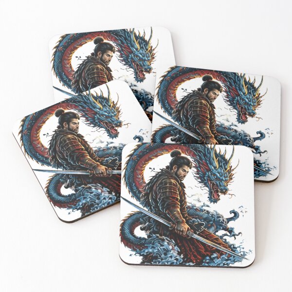 Item preview, Japanese Dragon Warrior - Samurai with Blue Dragon and Crashing Waves designed and sold by Surviving Monday Club.