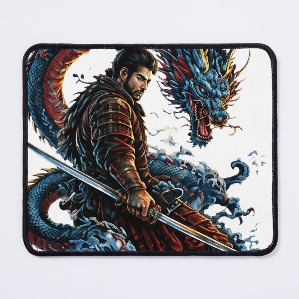 Item preview, Japanese Dragon Warrior - Samurai with Blue Dragon and Crashing Waves designed and sold by Surviving Monday Club.