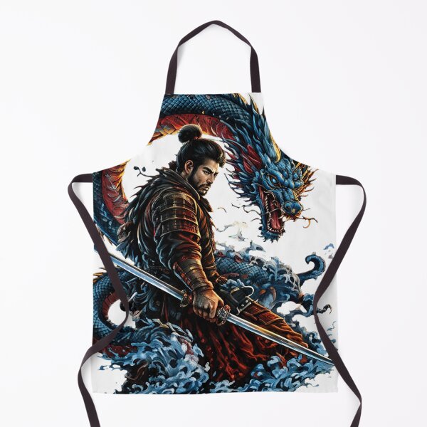 Item preview, Japanese Dragon Warrior - Samurai with Blue Dragon and Crashing Waves designed and sold by Surviving Monday Club.