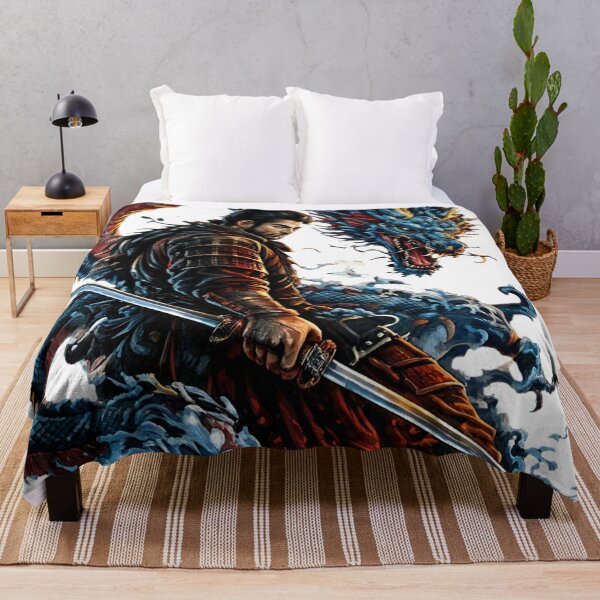 Item preview, Japanese Dragon Warrior - Samurai with Blue Dragon and Crashing Waves designed and sold by Surviving Monday Club.