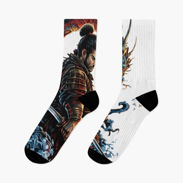 Item preview, Japanese Dragon Warrior - Samurai with Blue Dragon and Crashing Waves designed and sold by Surviving Monday Club.