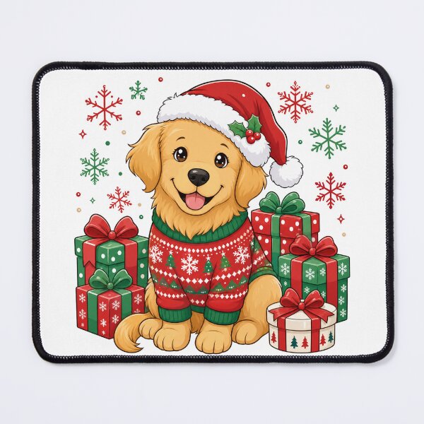 Item preview, Cute Golden Retriever Puppy with Christmas Presents and Santa Hat designed and sold by Clean Print Goods.