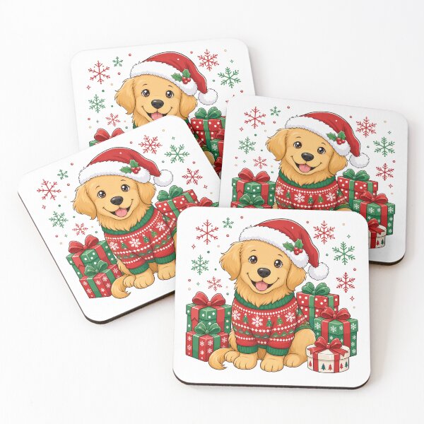 Item preview, Cute Golden Retriever Puppy with Christmas Presents and Santa Hat designed and sold by Clean Print Goods.