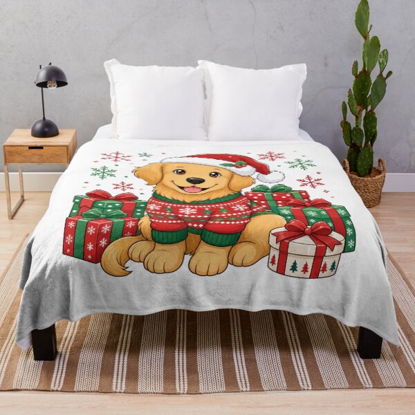 Item preview, Cute Golden Retriever Puppy with Christmas Presents and Santa Hat designed and sold by Clean Print Goods.
