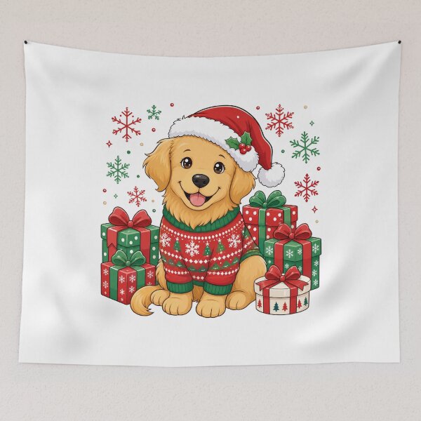 Item preview, Cute Golden Retriever Puppy with Christmas Presents and Santa Hat designed and sold by Clean Print Goods.