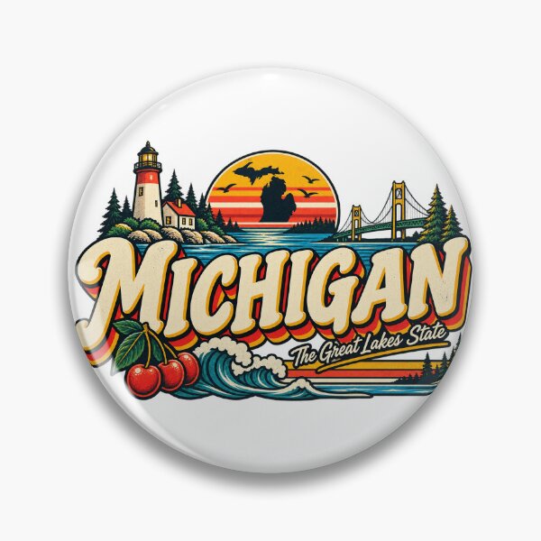 Item preview, Michigan Great Lakes State Vintage Lighthouse Bridge Graphic Tee designed and sold by TM DESIGNS AND MORE.
