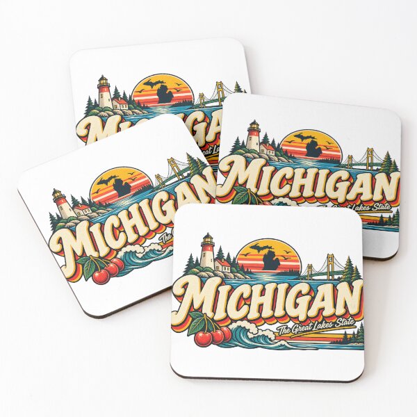 Item preview, Michigan Great Lakes State Vintage Lighthouse Bridge Graphic Tee designed and sold by TM DESIGNS AND MORE.