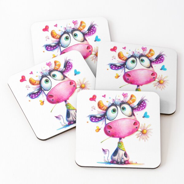 Item preview, Cute Colorful Cow with Daisy & Butterflies designed and sold by MyCalmDraw.