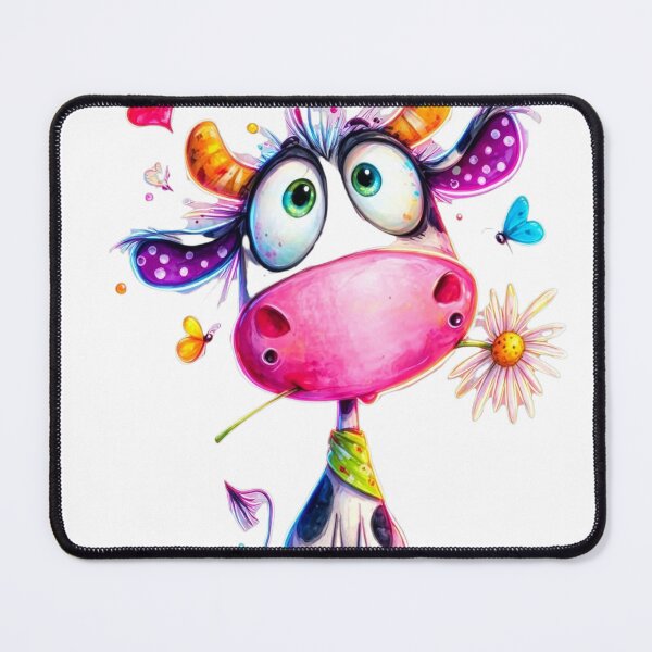 Item preview, Cute Colorful Cow with Daisy & Butterflies designed and sold by MyCalmDraw.