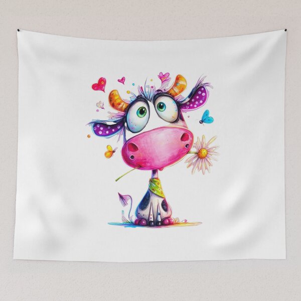 Item preview, Cute Colorful Cow with Daisy & Butterflies designed and sold by MyCalmDraw.