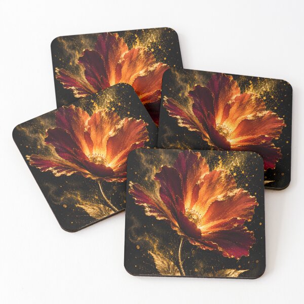 Item preview, Golden Ember Bloom – Luxury Red Orange & Gold Floral Art designed and sold by bauschberts.