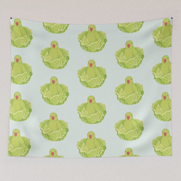 Item preview, Green Ring-Necked Parakeet Parrot Bird in Lettuce Nest designed and sold by Dusk Daisy Art.