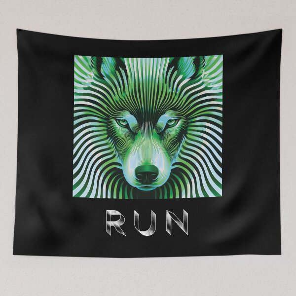 Item preview, LIMELIGHT — RUN Wolf Pack Optical Illusion Art | Aliencore Cyber Goth Alternative in Green & Teal designed and sold by ✨nightvrld.