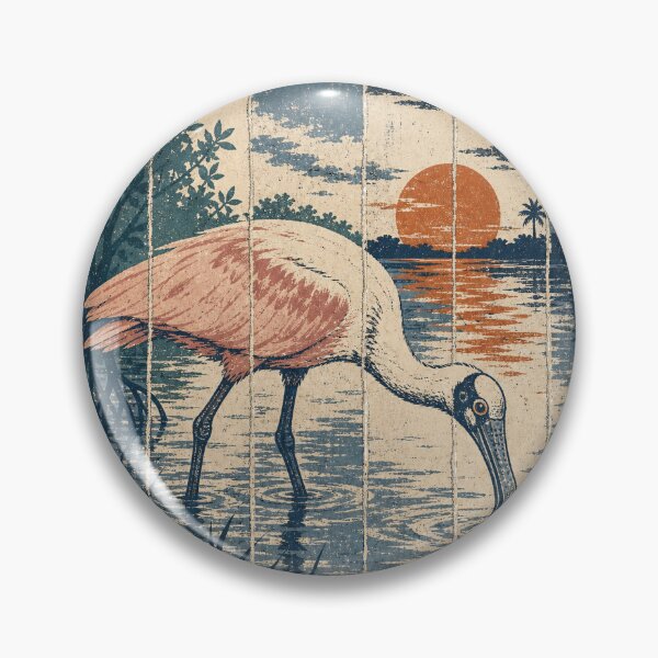 Item preview, Roseate Spoonbill in the Coastal Lagoon Wild Bird Vintage Nature Art designed and sold by VisualArtsOasis.
