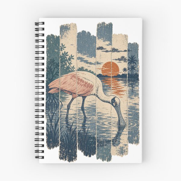 Item preview, Roseate Spoonbill in the Coastal Lagoon Wild Bird Vintage Nature Art designed and sold by VisualArtsOasis.