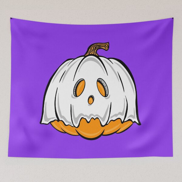 Item preview, Orange Pumpkin Ghost With purple background  designed and sold by missmann.