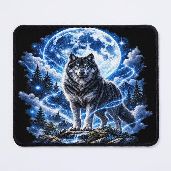 Item preview, Cosmic Wolf Under the Moon – Guardian of the Stars designed and sold by TroviTutto.