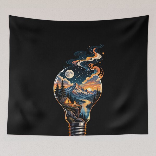 Item preview, Adventure Inside – Mountain Camping Light Bulb designed and sold by RedaSouq.