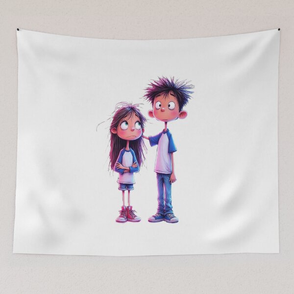 Item preview, Cute Boy & Girl – Sweet Friendship Duo designed and sold by MyCalmDraw.