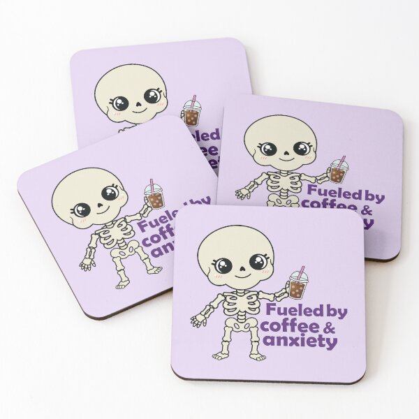 Item preview, Fueled by Coffee & Anxiety Skeleton Iced Coffee Purple Gothic Humor designed and sold by Hallowed Artistry.