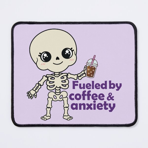 Item preview, Fueled by Coffee & Anxiety Skeleton Iced Coffee Purple Gothic Humor designed and sold by Hallowed Artistry.