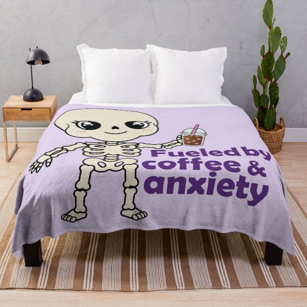 Item preview, Fueled by Coffee & Anxiety Skeleton Iced Coffee Purple Gothic Humor designed and sold by Hallowed Artistry.