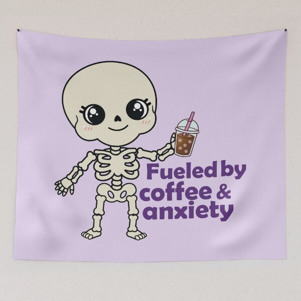 Item preview, Fueled by Coffee & Anxiety Skeleton Iced Coffee Purple Gothic Humor designed and sold by Hallowed Artistry.