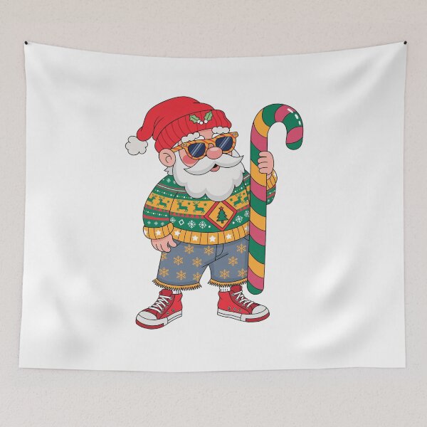 Item preview, Cool Santa in Ugly Christmas Sweater with Giant Candy Cane designed and sold by Clean Print Goods.