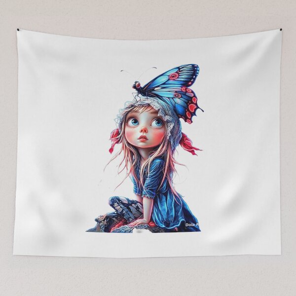 Item preview, Little Girl with Butterfly – Magical Whimsical Art designed and sold by MyCalmDraw.