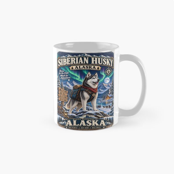 Item preview, Siberian Husky Alaska Winter Adventure Vintage Travel Poster designed and sold by TeeVibeHaus.