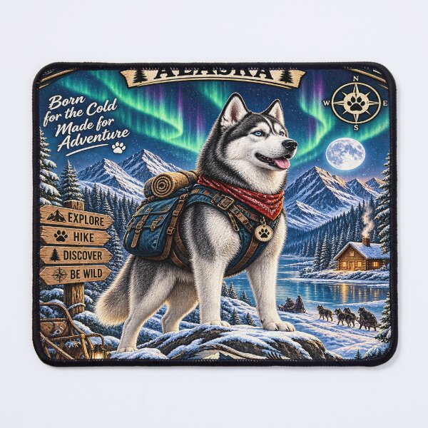 Item preview, Siberian Husky Alaska Winter Adventure Vintage Travel Poster designed and sold by TeeVibeHaus.