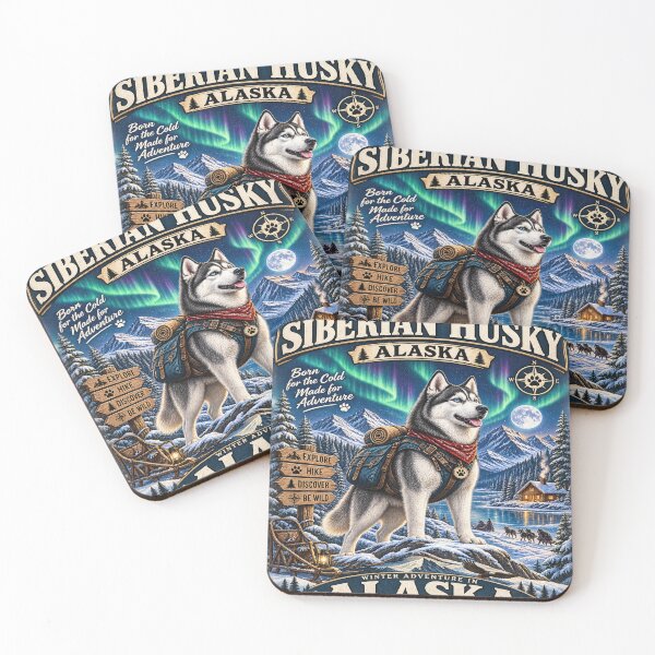 Item preview, Siberian Husky Alaska Winter Adventure Vintage Travel Poster designed and sold by TeeVibeHaus.