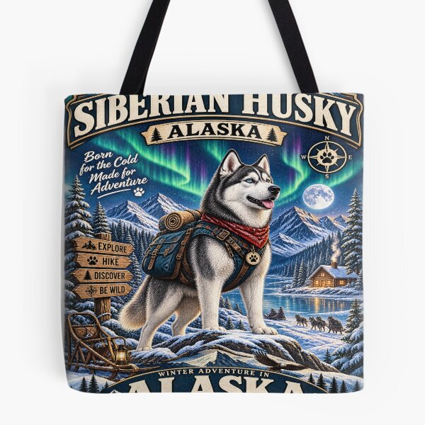 Item preview, Siberian Husky Alaska Winter Adventure Vintage Travel Poster designed and sold by TeeVibeHaus.