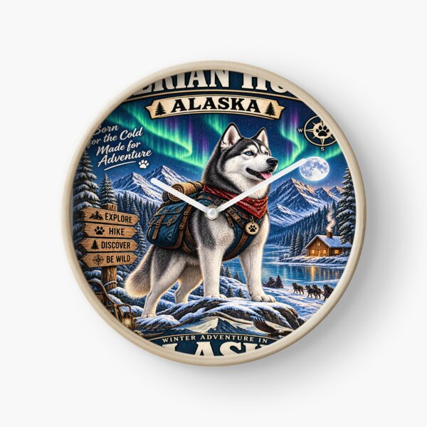 Item preview, Siberian Husky Alaska Winter Adventure Vintage Travel Poster designed and sold by TeeVibeHaus.