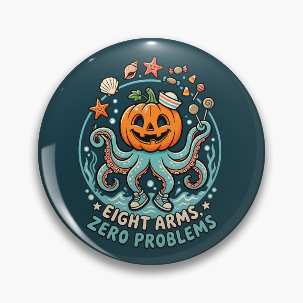 Item preview, "Eight Arms, Zero Problems" Octopus Pumpkin −Cute Spooky Halloween Coastal Design designed and sold by Sea Gem.