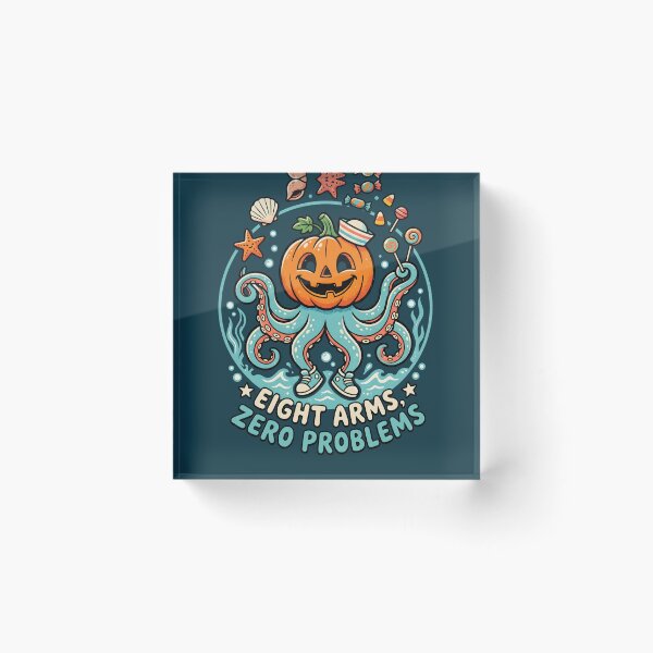 Item preview, "Eight Arms, Zero Problems" Octopus Pumpkin −Cute Spooky Halloween Coastal Design designed and sold by Sea Gem.