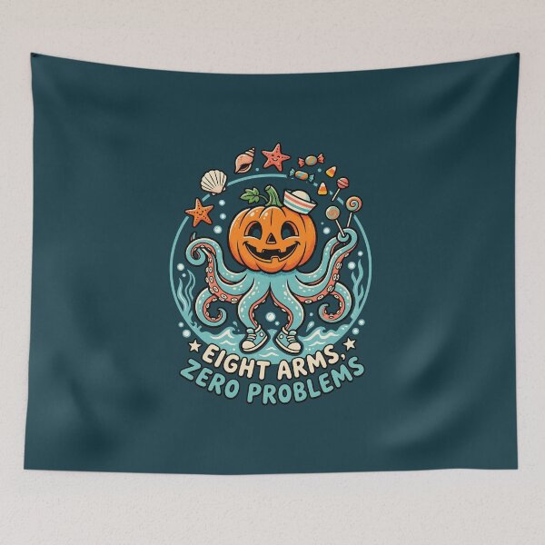 Item preview, "Eight Arms, Zero Problems" Octopus Pumpkin −Cute Spooky Halloween Coastal Design designed and sold by Sea Gem.