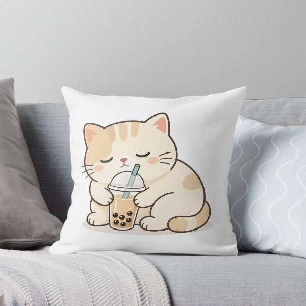 Item preview, Cute Lazy Cat Sleeping With Boba Milk Tea designed and sold by BobaCatDesign.