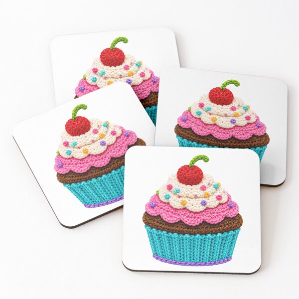 Item preview, Retro Crochet-Style Cupcake with Cherry on Top Print Shapes Mania designed and sold by Shapes-Mania.
