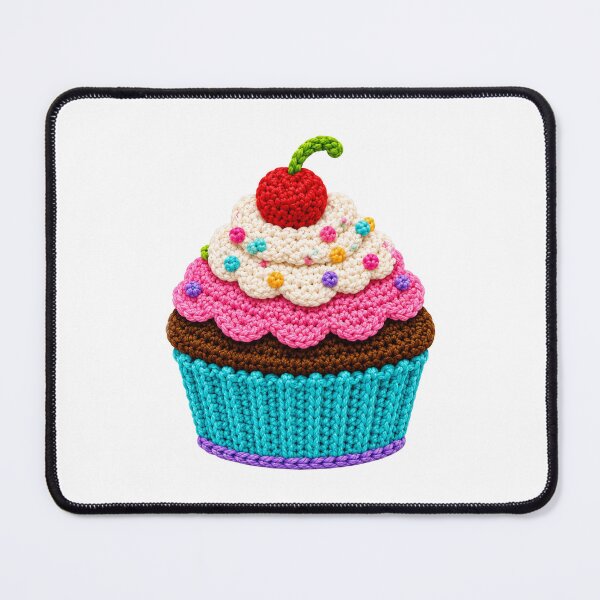 Item preview, Retro Crochet-Style Cupcake with Cherry on Top Print Shapes Mania designed and sold by Shapes-Mania.