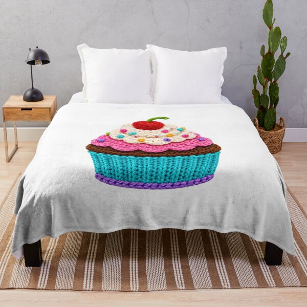 Item preview, Retro Crochet-Style Cupcake with Cherry on Top Print Shapes Mania designed and sold by Shapes-Mania.