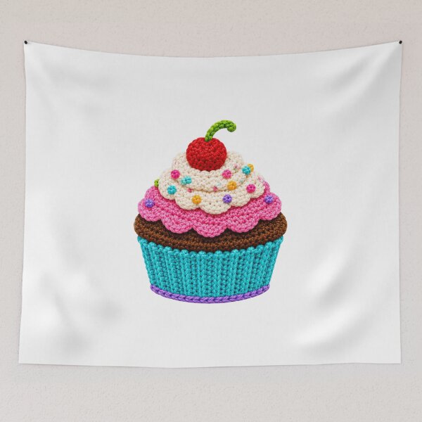Item preview, Retro Crochet-Style Cupcake with Cherry on Top Print Shapes Mania designed and sold by Shapes-Mania.
