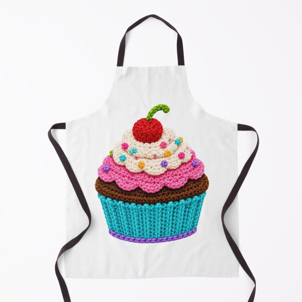 Item preview, Retro Crochet-Style Cupcake with Cherry on Top Print Shapes Mania designed and sold by Shapes-Mania.