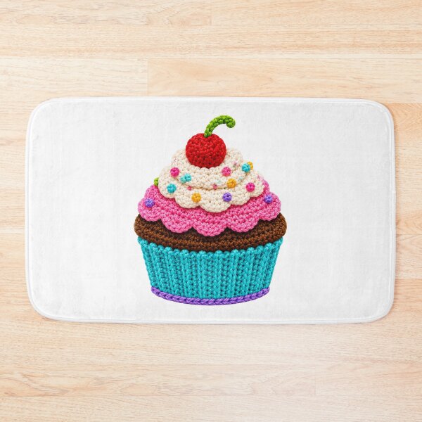 Item preview, Retro Crochet-Style Cupcake with Cherry on Top Print Shapes Mania designed and sold by Shapes-Mania.