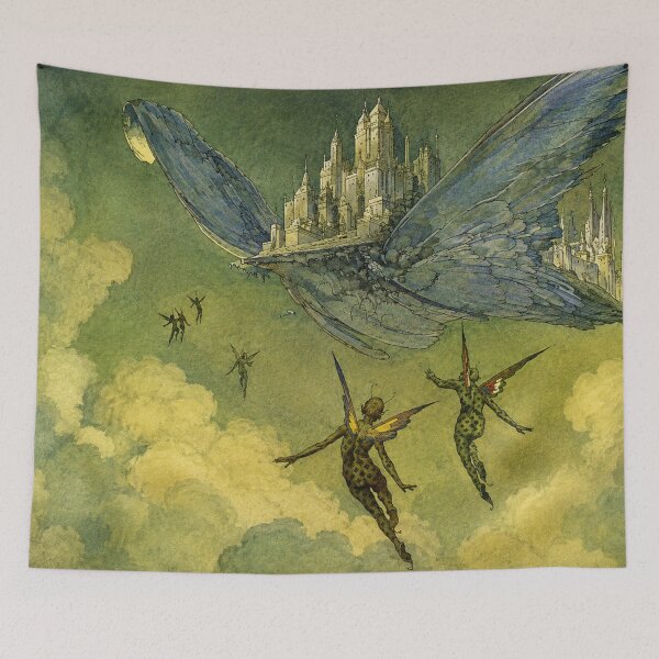 Item preview, Fantasy Wall Art, Vintage Mythical Illustration, Flying Island in the Night, Fantasy Art Lovers designed and sold by RickE.
