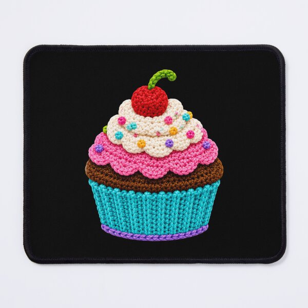 Item preview, Retro Crochet-Style Cupcake with Cherry on Top Print Black Shapes Mania designed and sold by Shapes-Mania.