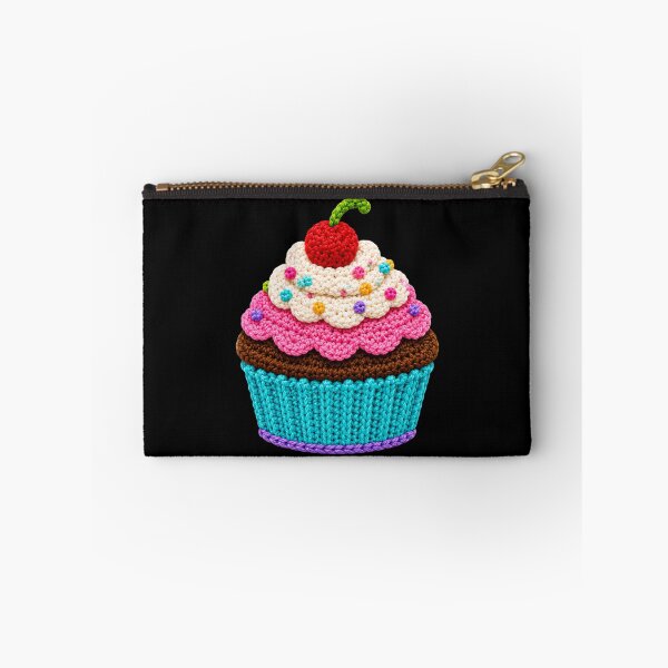 Item preview, Retro Crochet-Style Cupcake with Cherry on Top Print Black Shapes Mania designed and sold by Shapes-Mania.