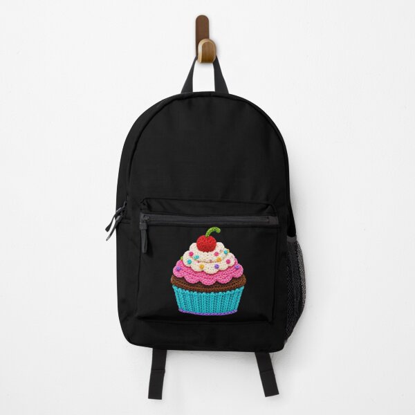 Item preview, Retro Crochet-Style Cupcake with Cherry on Top Print Black Shapes Mania designed and sold by Shapes-Mania.
