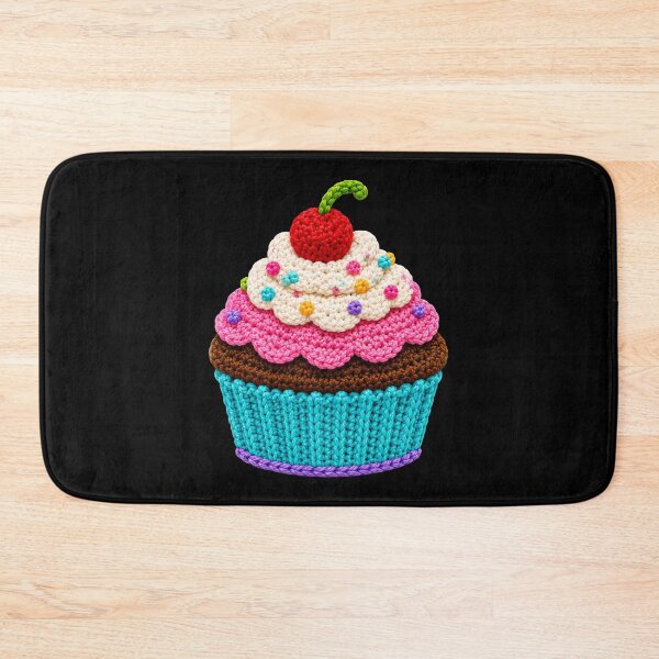 Item preview, Retro Crochet-Style Cupcake with Cherry on Top Print Black Shapes Mania designed and sold by Shapes-Mania.